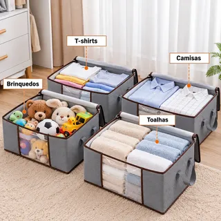 Kit 4 Sacos Organizadores De Roupas 84l Dobráveis Cinza