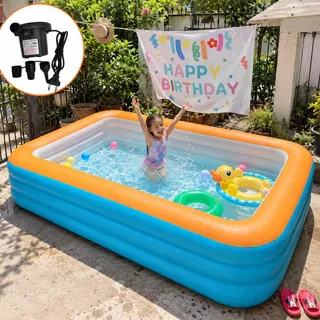 Piscina Inflável Infantil Retangular 260x170x56cm Reforçada Azul-turquesa