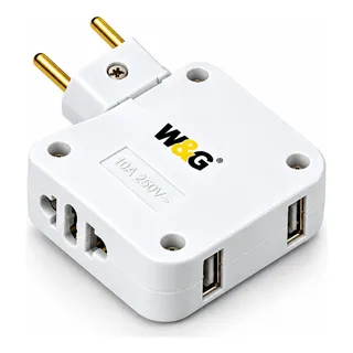 Adaptador Tomada Triplo Dobrável 10a + 2 Portas Usb 127/220v