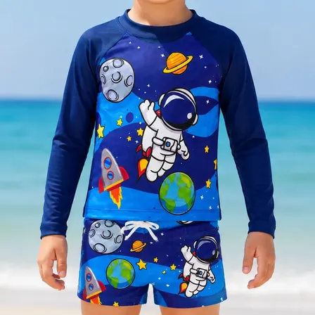 Conjunto Infantil Praia Uv50+ Menino Blusa Manga Longa Sunga Astronauta 4