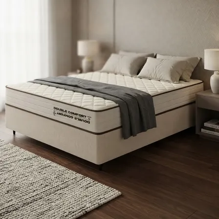 Cama Box Casal E Colchão De Espuma D45 Double Comfort Bege
