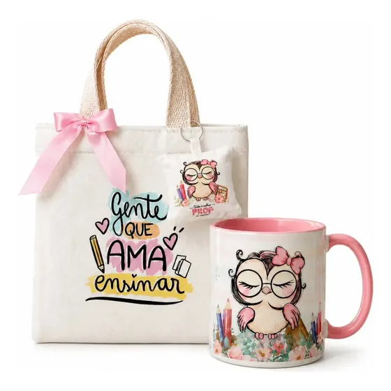 Kit Presente Professor(a) Caneca Porcelana Mini Bag Chaveiro