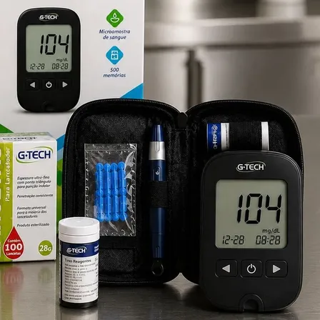 Kit Medidor Gtech Glicose 60 Tiras Glicemia + 110 Lancetas Preto