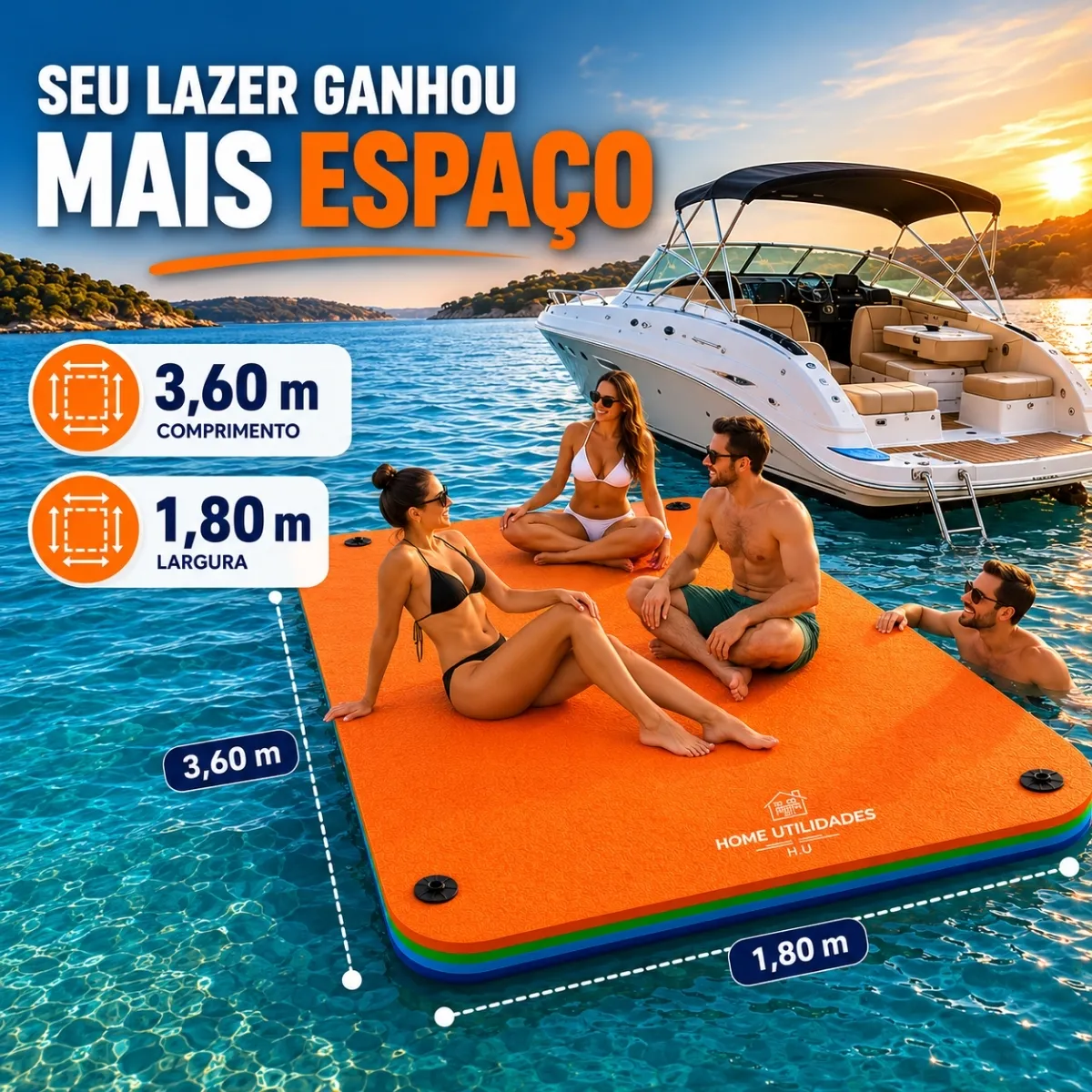 Tapete Flutuante Gigante Náutico Piscina Mar Lancha Barco