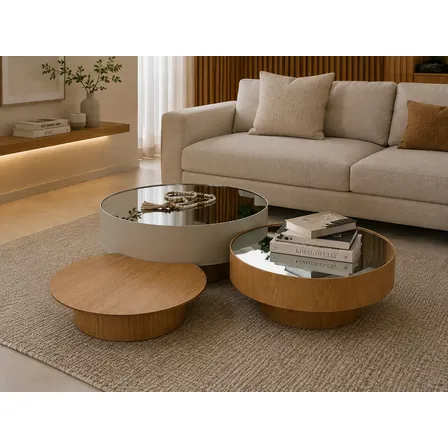 Conj. Mesa De Centro Espelho Supreme Decorativa Premium 3pçs Off Espelho/amad Espelho