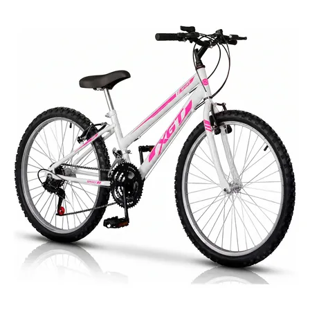 Bicicleta Aro 26 Xgt Feminina 18 Marchas Freio V-brake Branco E Rosa 17