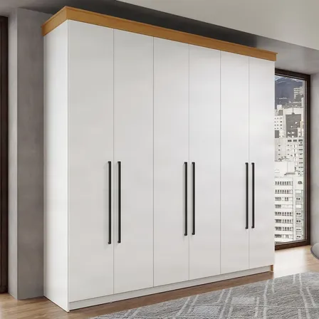 Roupeiro Casal 6 Portas 2 Gavetas 225 Cm Branco