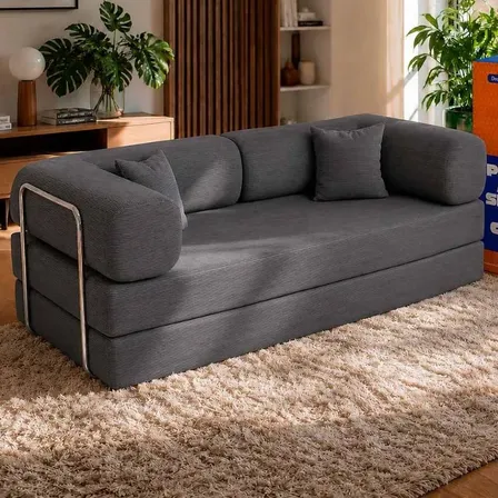 Sofá Cama Chegada Espuma Á Vácuo 2,02m Veludo Cotelê Cinza Cinza/grafite