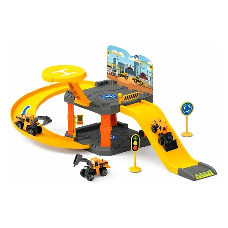 Pista Garagem Carrinho Construção Hlicoptero Rampa 25 Peças Amarelo