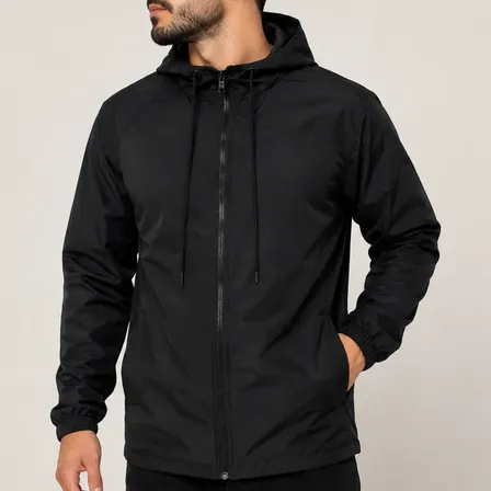 Jaqueta Corta Vento Unissex Liso Esportivo Bolsos E Capuz Preto G