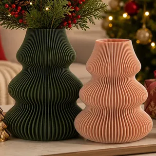 Kit 2 Vasos Árvore De Natal Decoração Natalina Moderna Verde E Bege Árvore De Natal