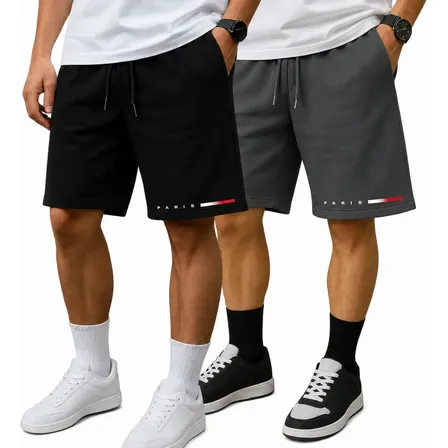 Kit 2 Bermuda Casual Short Moletom Masculina Academia Treino Preto / Chumbo G