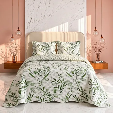 Colcha Cobre Leito Floral Leve Verão Dupla Face Kit 3 Peças Hera