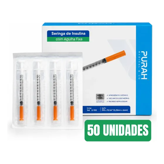 Seringa Insulina 1ml Agulha Fixa 6x0,25 Venper - Kit 50un