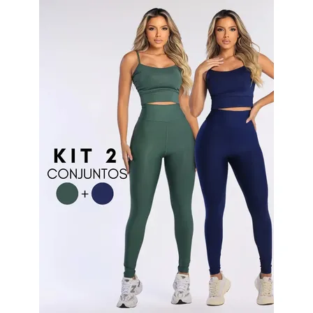 Combo 2 Roupas Academia Feminina Top E Legging Blackout