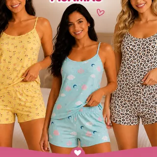 Kit 3 Baby Doll Conjunto Feminino Pijama Microfibra Sortidos Sortidas Estampado Gg ( Veste 40 Ao 42 )