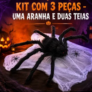 Decoracao Halloween Kit Aranha 50cm 2 Teias De Aranha Bruxa