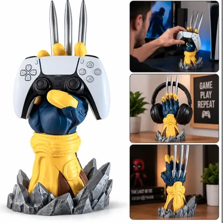 Suporte Controle Gamer Garra 3d Ps5 Xbox Setup Geek Premium Amarelo