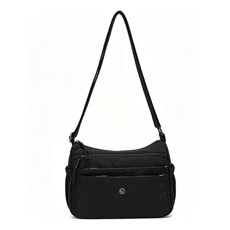 Bolsa Feminina Transversal Nylon Vários Bolsos Leve Preta Preto