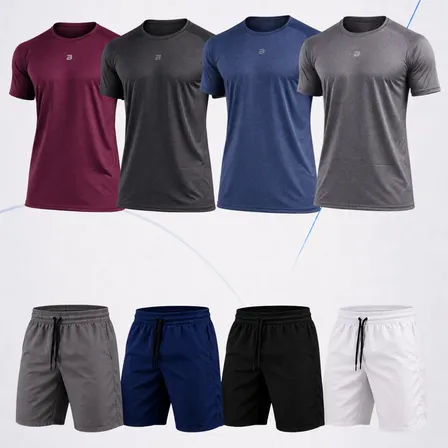Kit 8 Peças Camisetas Dry Fit Mescla Shorts Tactel Academia Multicolorido Dry-mescla Gg