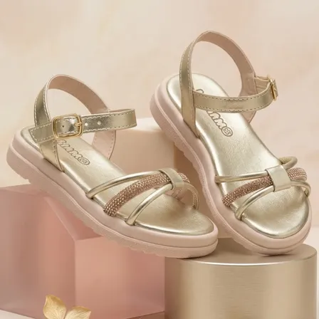 Sandália Infantil Menina Kimimo Confortável Moda Verão Bronze Strass 30