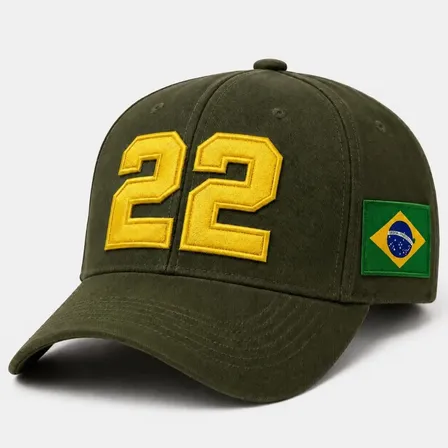 Boné 22 Preto Amarelo Verde Brasil Bordado Premium Aba Curva Verde Un Lisa