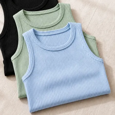 Kit 3 Blusas Regata Feminina Ribana Canelado Básica Casual Preto / Azul Celeste / Verde P/m (36-42)