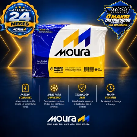 Bateria Moura M60ad Creta Fox Argo Golf C4 Clio Direito Hb20
