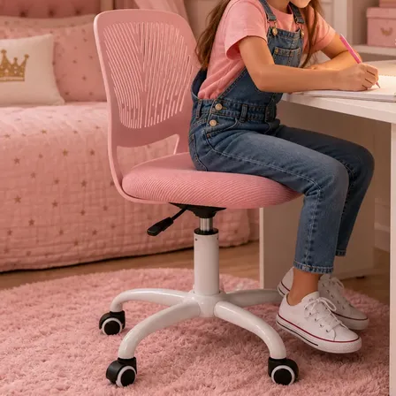 Cadeira De Escritório Infantil Rosa Giratória Estudo 80kg