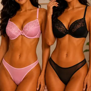 Kit 2 Lingeries Feminina Conjunto Sutiã E Calcinha Sensual Sortidas Lisa Gg ( Veste Do 40 Ao 42 )