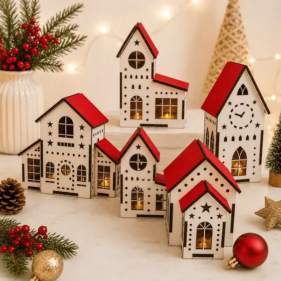 Vila Natalina Em Mdf Igrejinha E Casinhas Decoração Natal