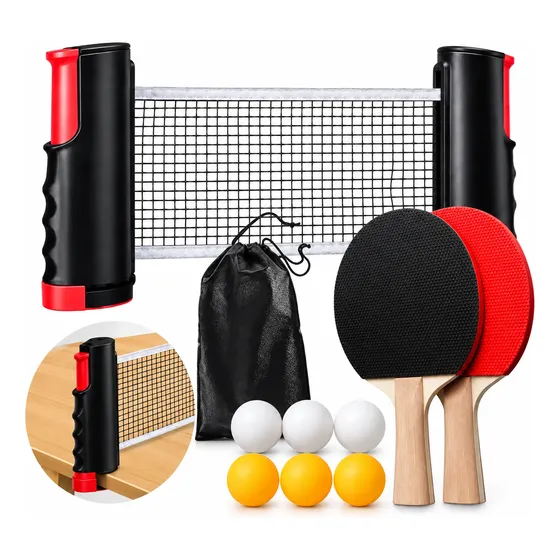 Kit Ping Pong 2 Raquetes Rede Retrátil 6 Bolas Profissional