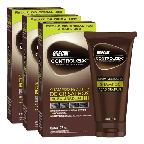 Kit 3x Grecin Control Gx Shampoo Redutor De Grisalhos 177ml