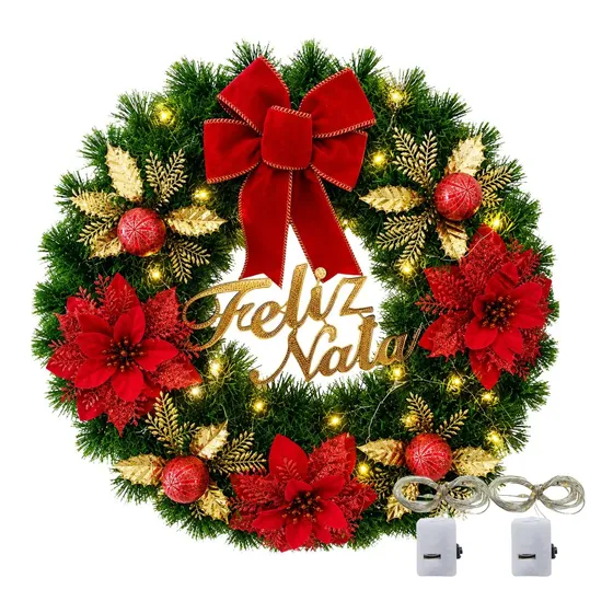 Guirlanda Natalina Luxo Grande 45x45cm Com 2 Pisca-pisca Led