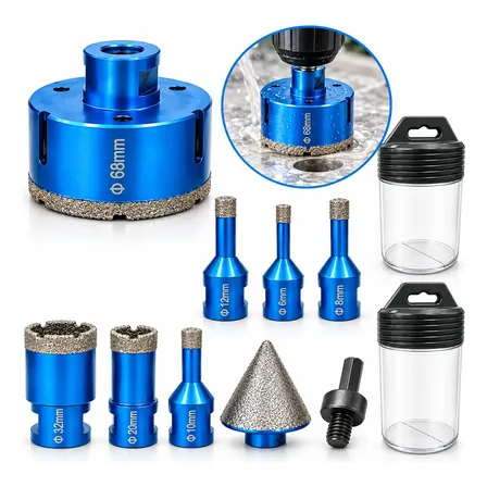 Kit Broca Diamantada M14 Porcelanato Mármore Granito 9 Pçs