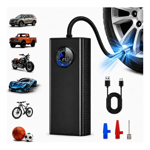 Compressor/bomba Ar Pneu Portátil Manometro Carro Moto Bike Preto 127/220v 50/60hz Monofásica