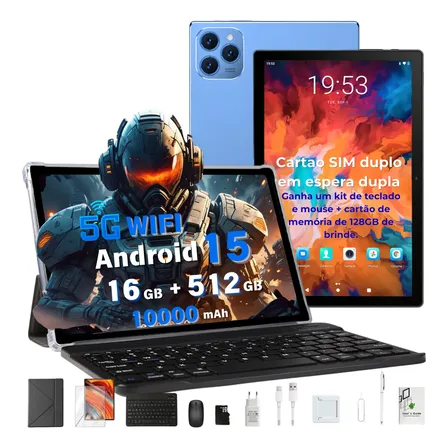 Tablet A10 Android 15 Dual Sim 5g 16gb+512gb+128gb 10000mah Azul-celeste