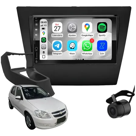 Kit Multimídia Celta G2 Prisma 2006 A 2011 7 Mp10 Pro + Moldura E Console Carplay