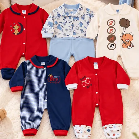 Kit 3 Macacão Bebê Estampado Algodão Enxoval Macio Inverno Estampado Sortido P (0-2 Meses)