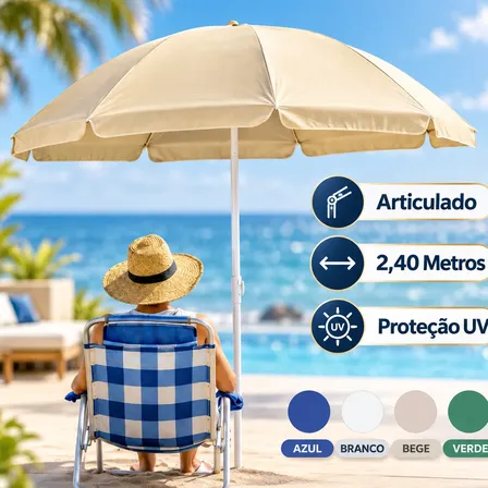 Guarda Sol De Praia Grande Articulado 2,40m Proteção Uv Azul-escuro
