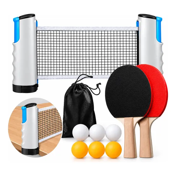 Kit Ping Pong 2 Raquetes Rede Retrátil 6 Bolas Profissional