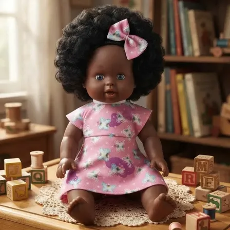 Boneca Rubbie Negra Cabelo Cacheado Menina