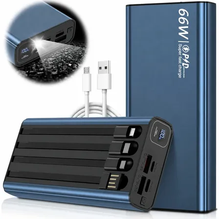 Power Bank Portátil 45000mah 66w Hrtral Turbo Rápida 4 Cabo Azul Celeste