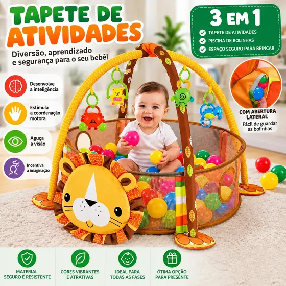 Tapete Piscina Infantil Atividades Bebê Com Bolinhas 3 Em 1