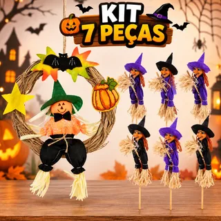 Decoracao Halloween Guirlanda Porta 6 Bruxa Enfeite Abobora