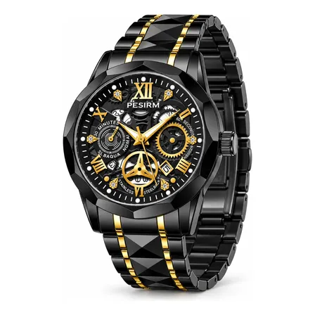 Relógio Masculino De Pulso Analógico Quartzo Com Data 41mm Preto E Dourado Preto