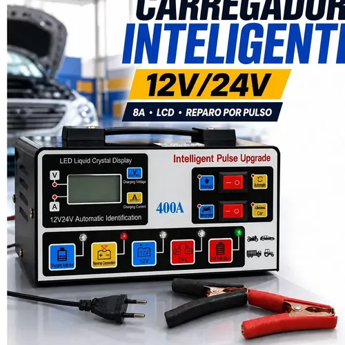 Carregador De Bateria Inteligente 12v 24v 400a Com Reparo Por Pulso Lcd Automatico Bivolt 110v 220v Para Carro Moto Caminhao Trator Oficina