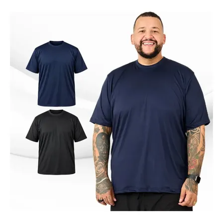 Kit 2 Camiseta Dry Esportiva Básica Plus Size Masculina Uv Azul-marinho / Preto G2