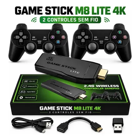Fone Adapt Console Premium Retro Lite M8 4k Para Joga Na Tv Preto Fliperama Hdmi Plug Play