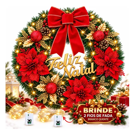 Guirlanda Natalina Luxo Grande 45x45cm Decoração De Porta